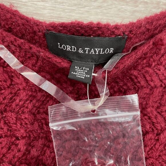 Lord & Taylor Womens Sweater Crochet Knit Crewneck Red Size Extra Large NWT - Picture 2 of 3